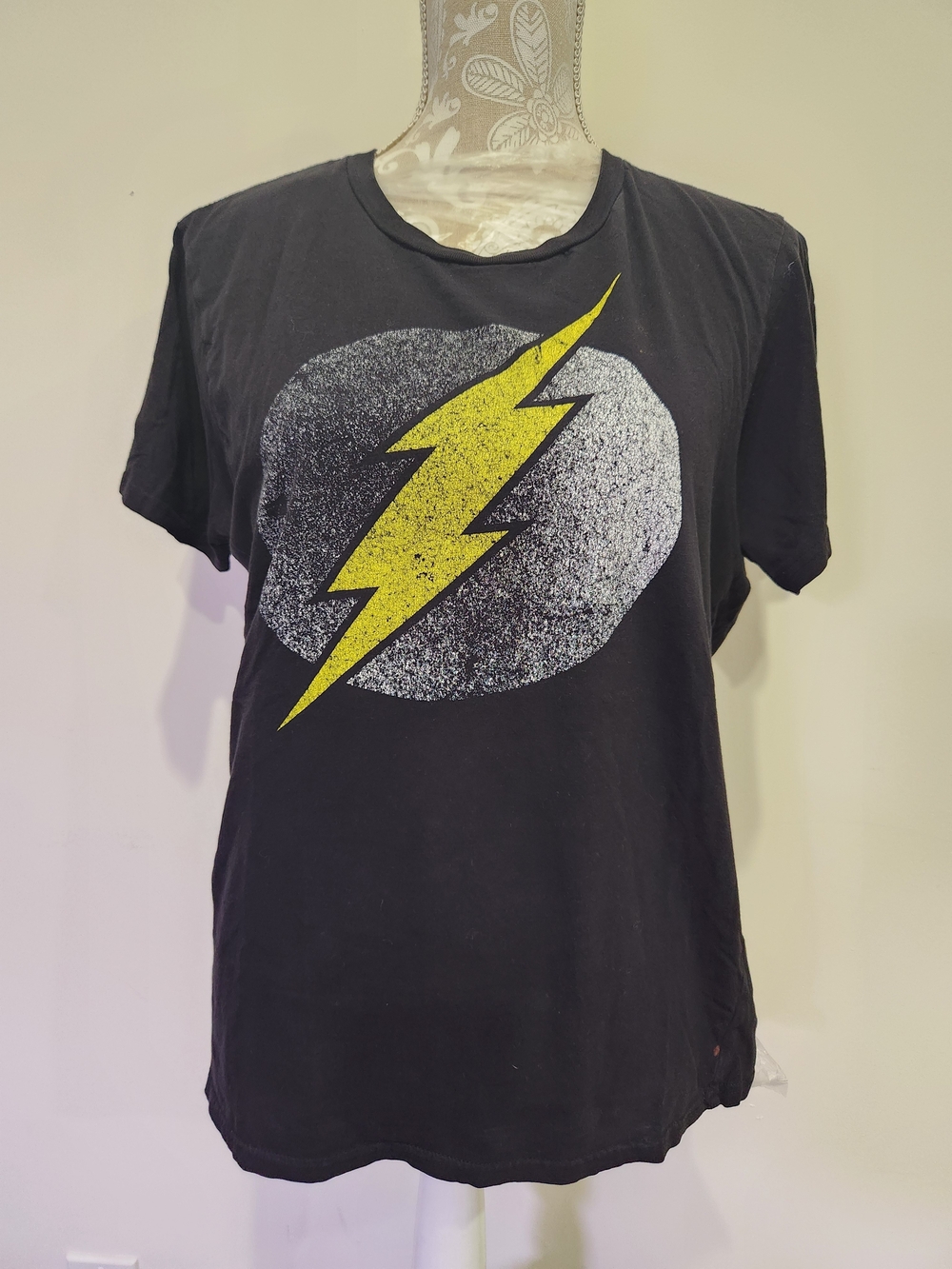 DC Comics Black Tee with Yellow Lightning Bolt